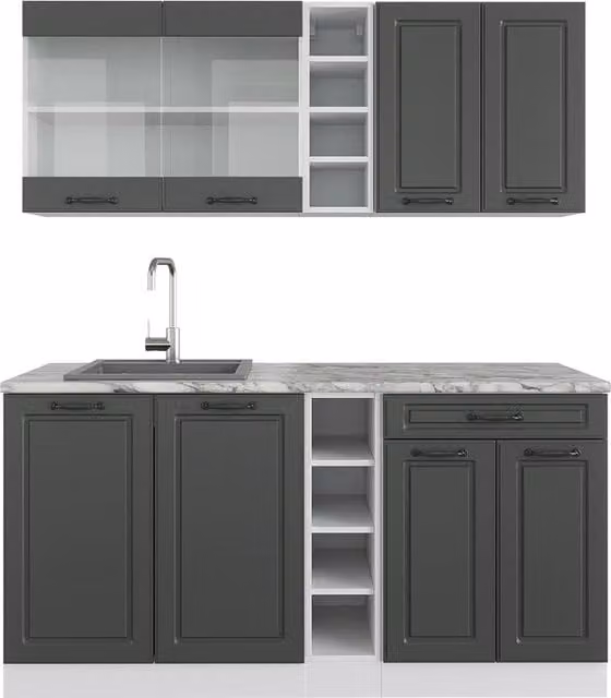Cucina completa R-Line Antracite rustico/Bianco 160 cm senza piano di lavoro Vicco
