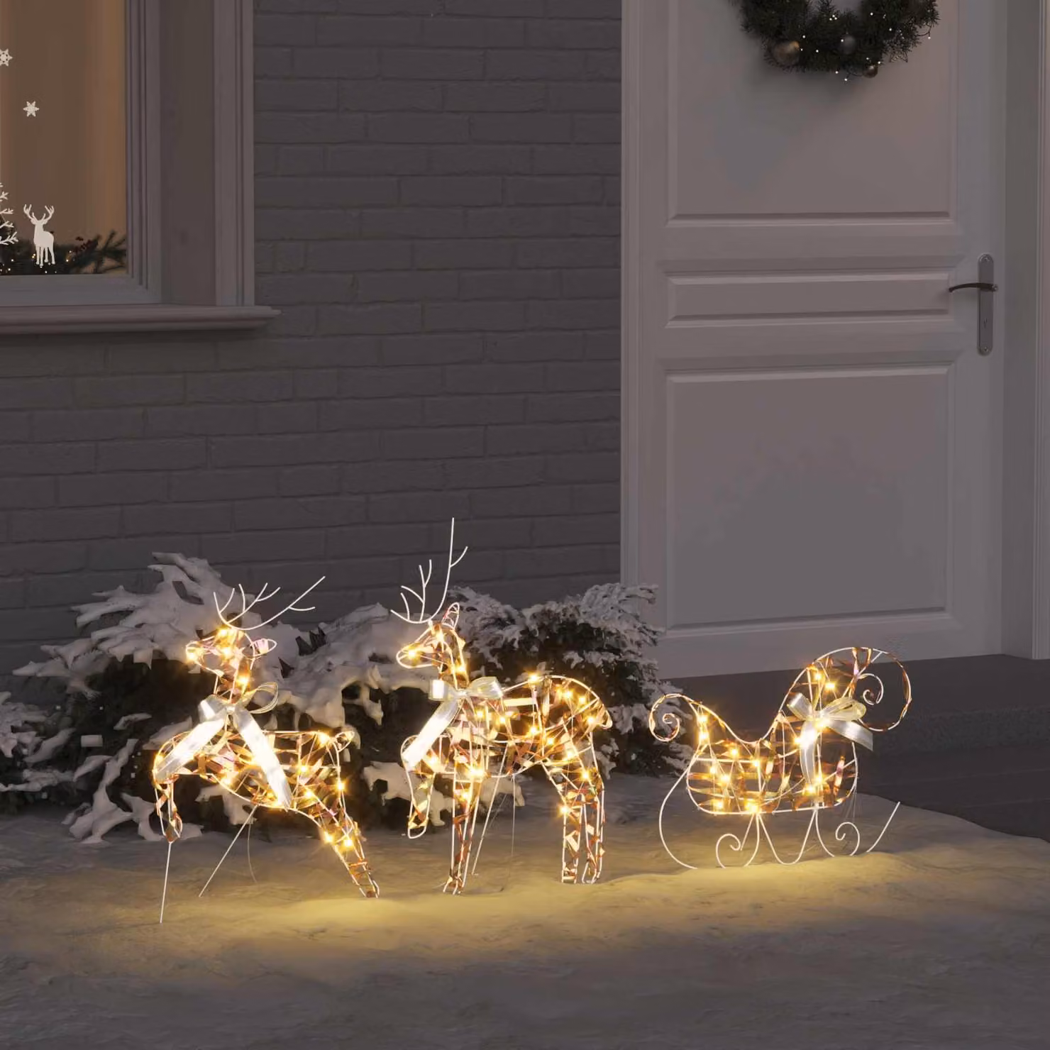 Set di 3 Renne LED vidaXL con 60 LED Bianco Caldo, L/P/H: 44 x 18 x 65,5 cm