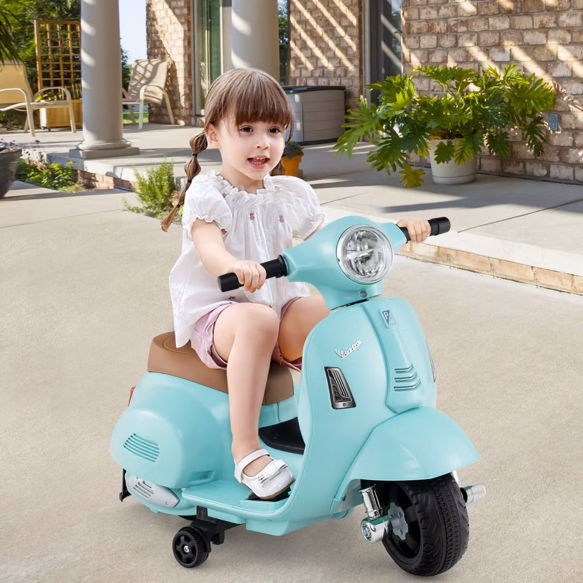 Moto elettrica Costway per bambini con fari a LED e clacson, veicolo elettrico blu