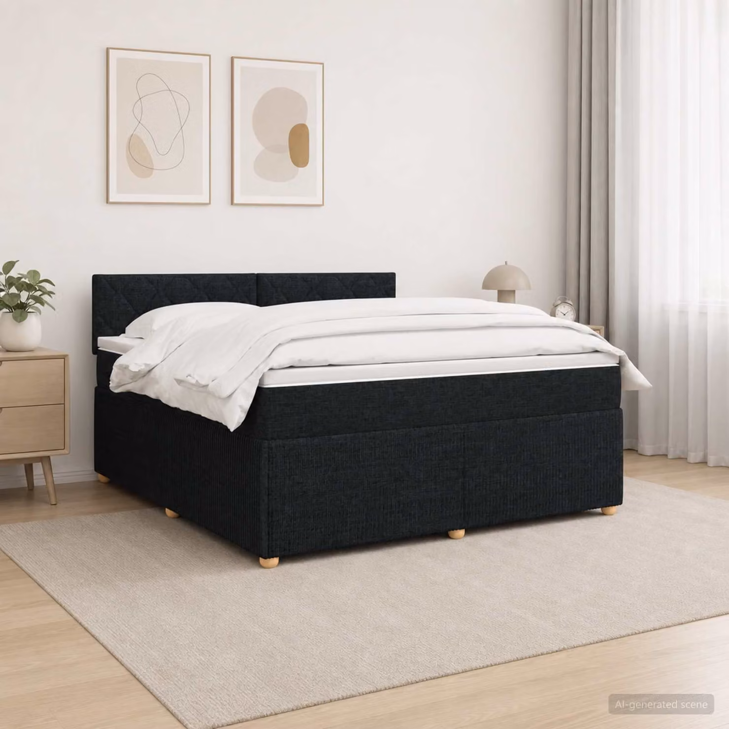 Letto box spring vidaXL con materasso in tessuto nero L/P: 180 x 200 cm