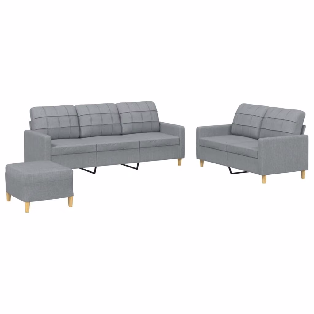 Set di Divani 3 pz con Cuscini Grigio Chiaro in Tessuto