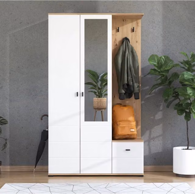 Raroto, Mobile da Ingresso Specchio Incluso, 116x35x197h cm Bianco