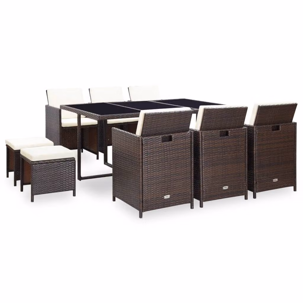 Maison Exclusive - Set da giardino completo per 11 persone, con cuscini, in rattan sintetico marrone