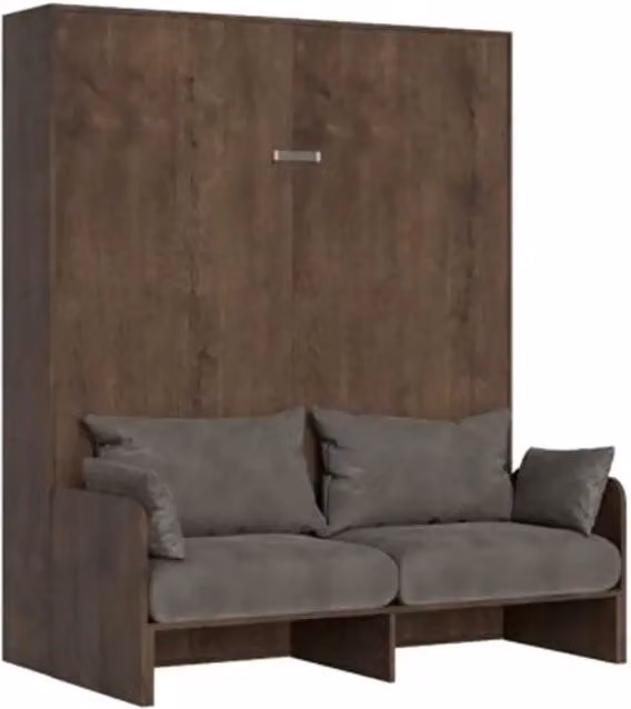 Letto matrimoniale a scomparsa Kentaro Kivio con divano in tessuto grigio e legno noce, 160x200 cm – 1
