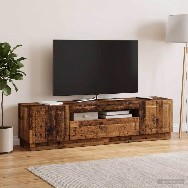 Mobile TV stand vidaXL in legno antico e marrone con illuminazione LED e scomparti multimediali, L: 153,0 cm, P: 35,0 cm, H: 40,0 cm