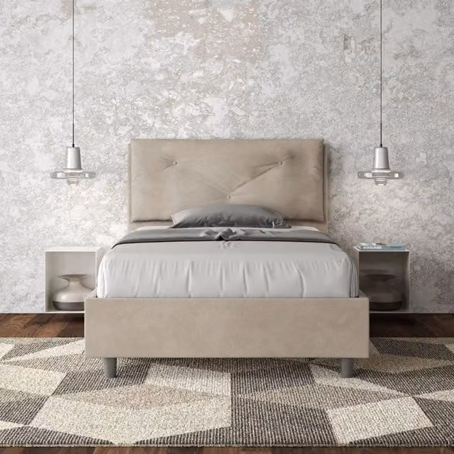 Letto una piazza e mezza contenitore Appia Large Ityhome imbottito in microfibra colore sabbia L: 130 cm, P: 190 cm