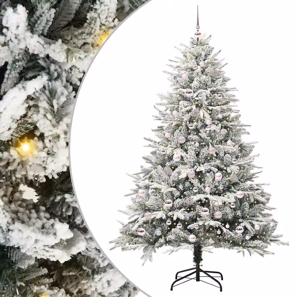 Albero di Natale Artificiale Pre-illuminato con LED Bianco Caldo e Set di Palline Verde vidaXL – 2