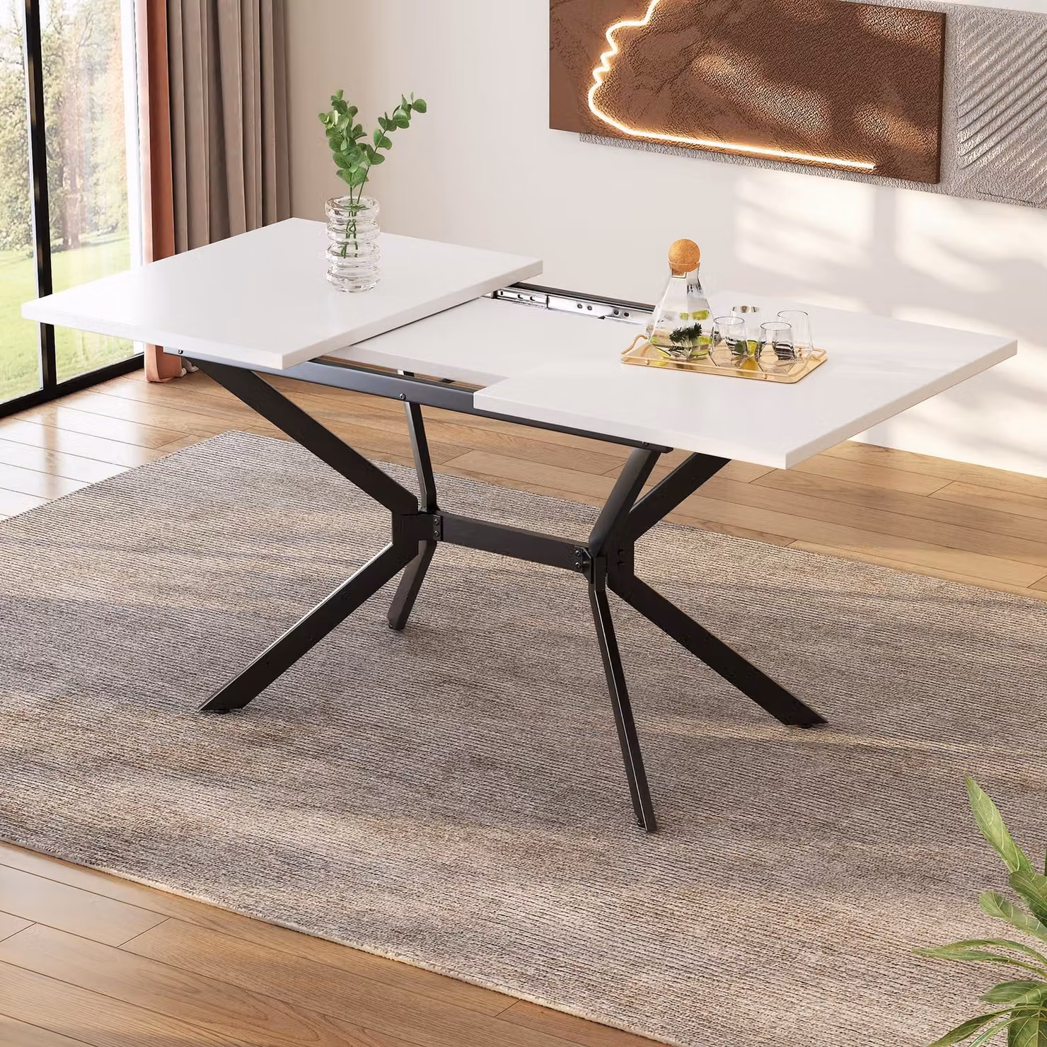 Tavolo da pranzo allungabile, dimensioni 120/160 x 80 cm, con gambe in metallo nero