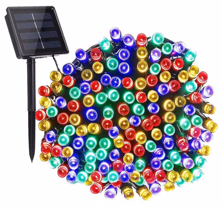 Catena luminosa solare con 200 LED, 22 metri, luce bianco caldo, grado di protezione IP65, 8 modalità