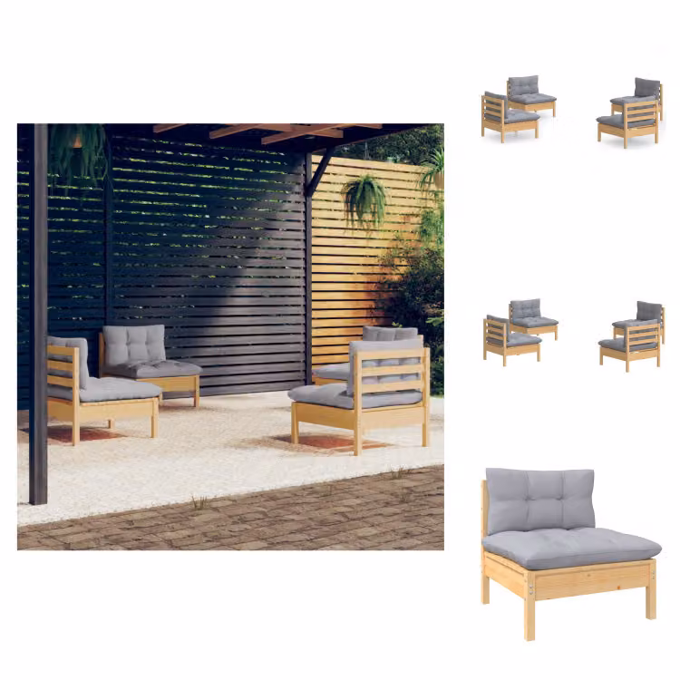 vidaXL Set di 4 pezzi da giardino con cuscini grigi in legno di pino - Set di mobili da giardino
