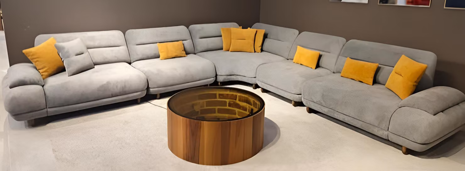 Graues Wohnzimmer L-Form Sofa Designer Polstercouch Textil Ecksofa