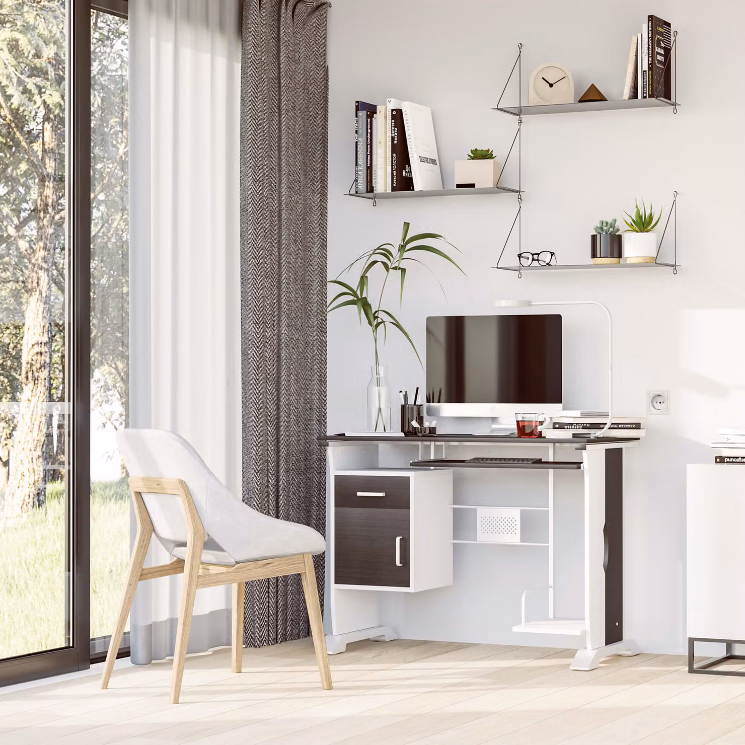Scrivania per Computer Homcom in Legno e Metallo con Cassetti, Design Moderno Salvaspazio, Marrone – 2