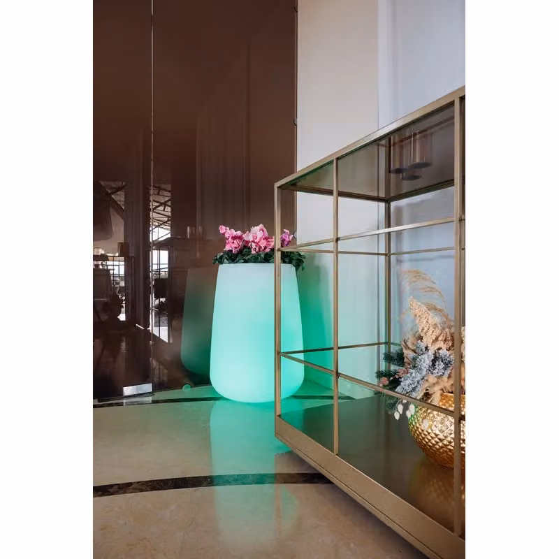 Vaso luminoso moderno Monacis con LED verde in polimero per interno ed esterno, Ø43 cm, H75 cm – 2