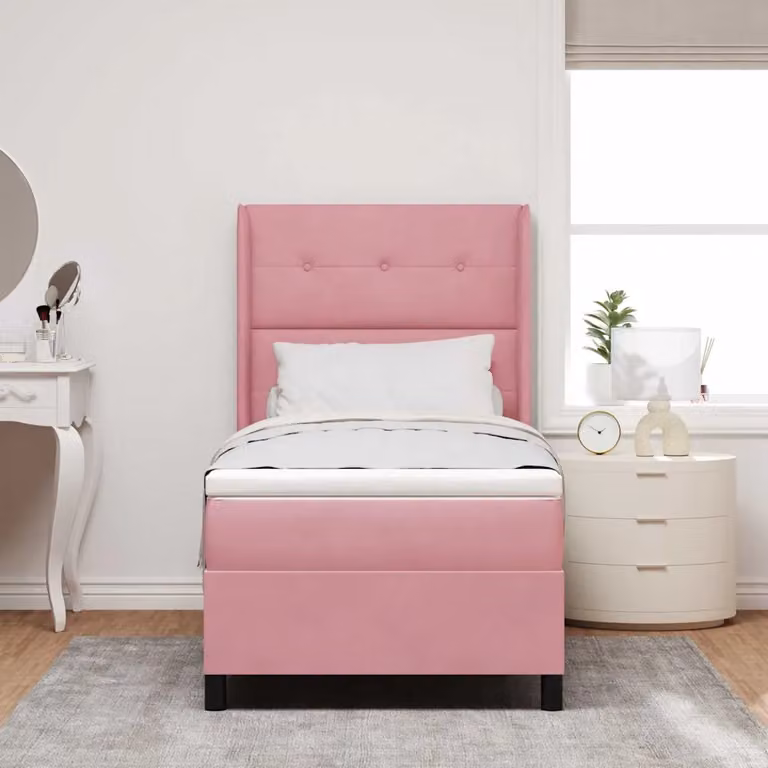 Letto a molle con testiera vidaXL in velluto rosa L/P/H: 200 x 90 x 93 cm