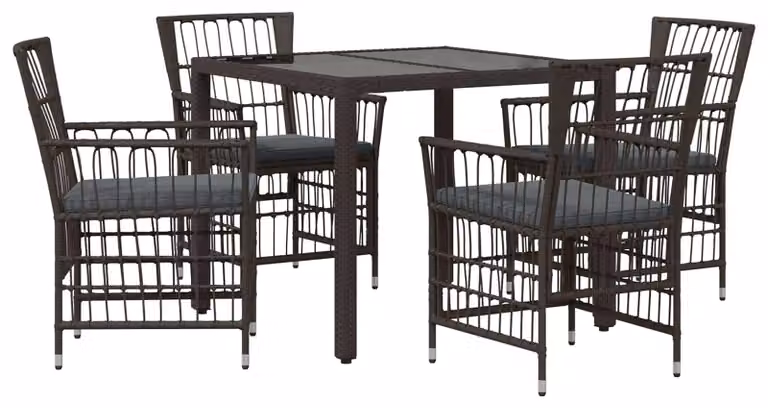 Set da esterno per 5 persone, in rattan sintetico nero