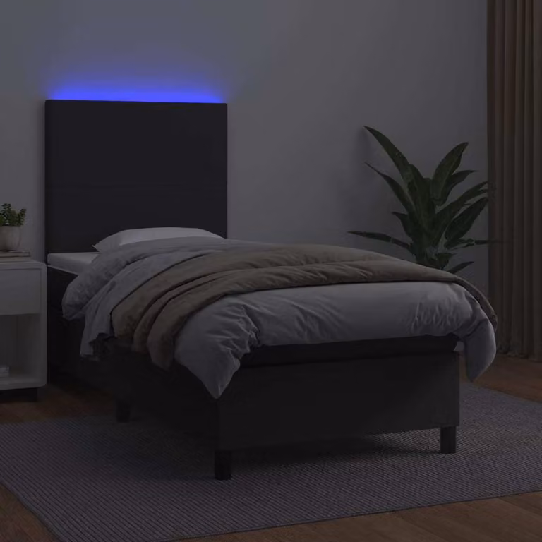 The Living Store Letto a molle con materasso e LED nero 100x200 cm in ecopelle
