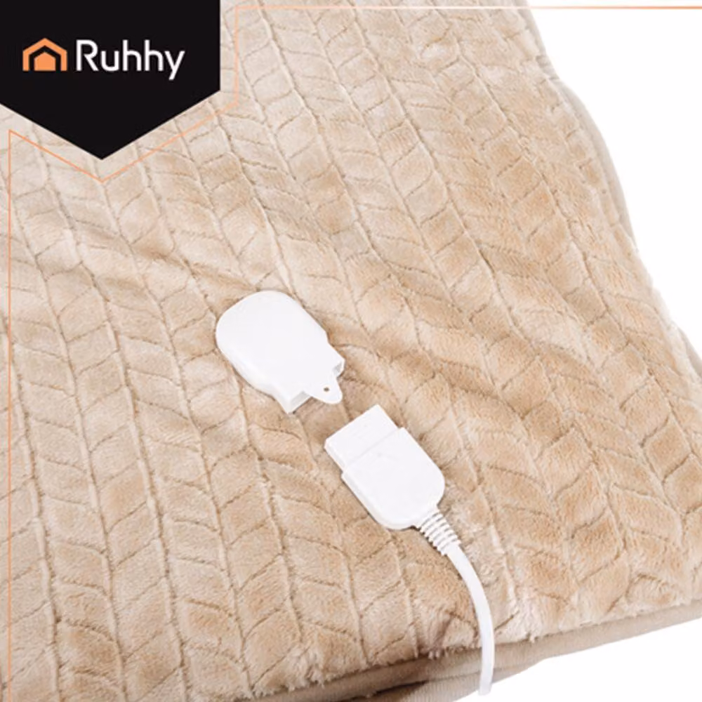 Coperta riscaldante elettrica con controllo della temperatura, dimensioni 180 x 130 cm, color beige