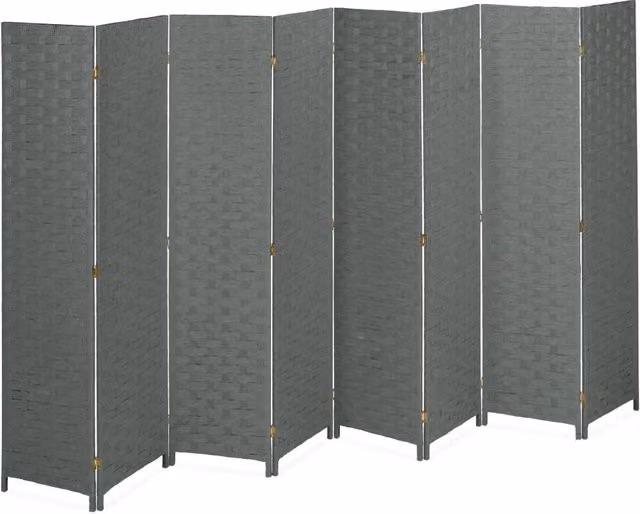 Paravento pieghevole a 8 pannelli luminoso soggiorno camera da letto 180 x 150 x 4 cm in plastica grigia 13_0012192