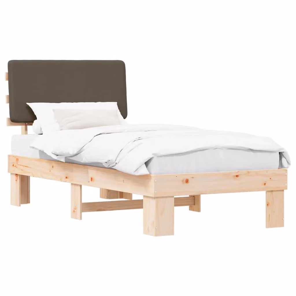 Letto con Testiera Talpa vidaXL in Pino Massello e Tessuto Beige L/P/H: 100 x 200 cm – 2