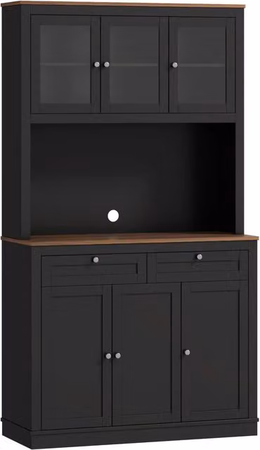 Mobile Cucina Multiuso Dispensa con Mensola e Foro Passacavi 100x40x180 cm in MDF Nero