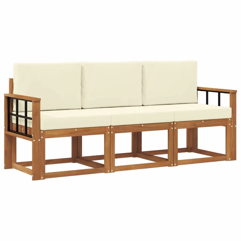 Set di divani da esterno 3 pezzi vidaXL in legno di acacia con cuscini beige e crema – 2