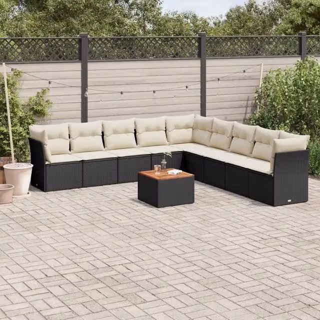 Set di Divani da Giardino VIDAXL in Polyrattan Nero con Cuscini, Design Moderno a L per 10 Persone – 1