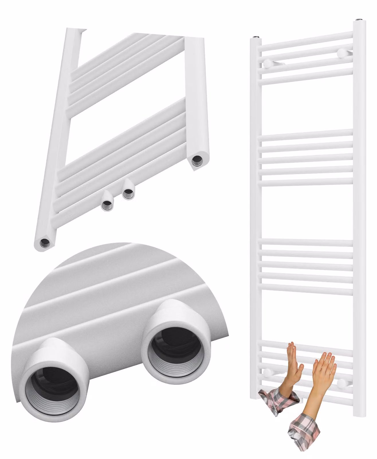 Granitan - Termoarredo bagno - Scaldasalviette 130x50 cm - Radiatore bianco - 518 W - RAVEN