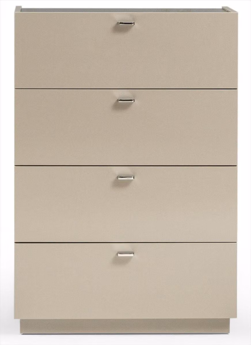 Comodino beige, stile moderno, funzionale, dai colori chiari, minimalista, pratico