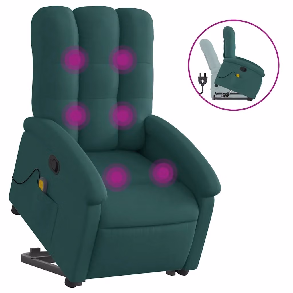 vidaXL Poltrona Alzapersona con Massaggio Verde in Tessuto per Senior – 2