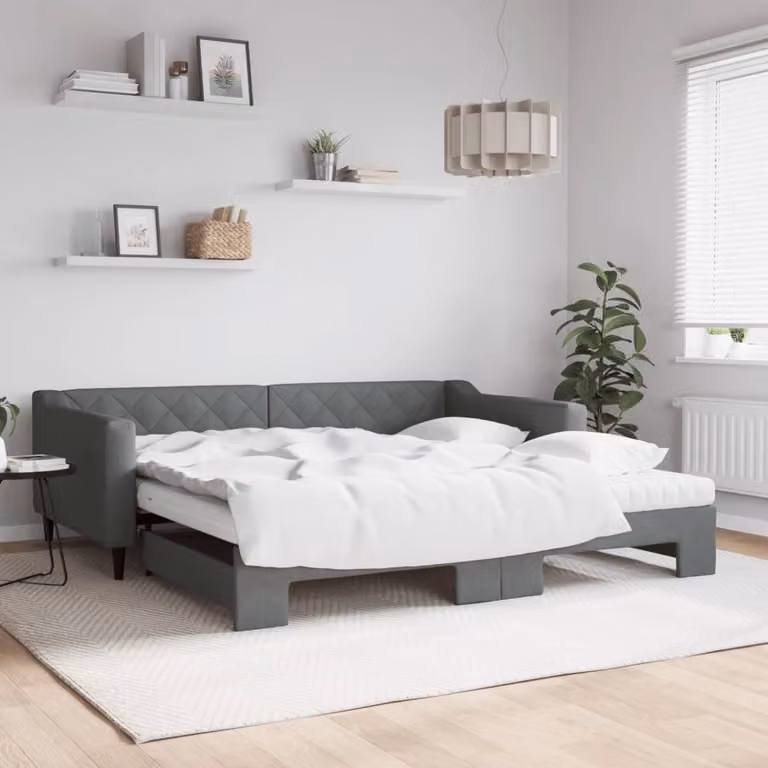 Divano Letto Estraibile vidaXL in Tessuto Grigio con Materasso, Ideale per Soggiorno e Camera da Letto, L/P/H: 223 x 100 x 67 cm