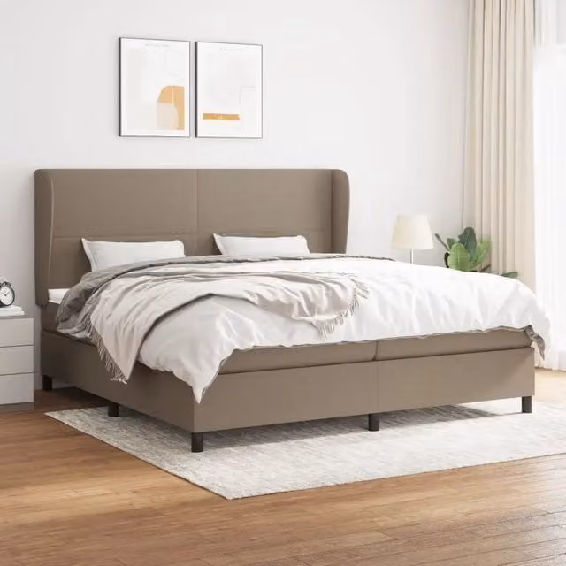 Letto Ibrido vidaXL con Giroletto a Molle e Materasso in Tessuto Beige e Bianco L/P/H: 203 x 203 x 128 cm