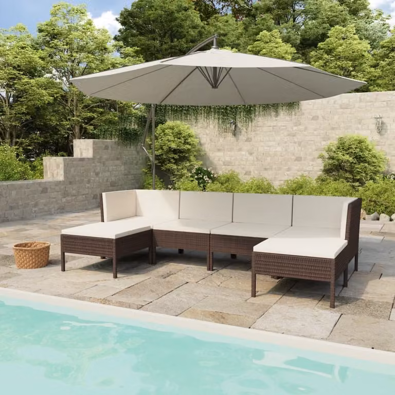 The Living Store Set da giardino da 6 pezzi con cuscini in poly rattan marrone