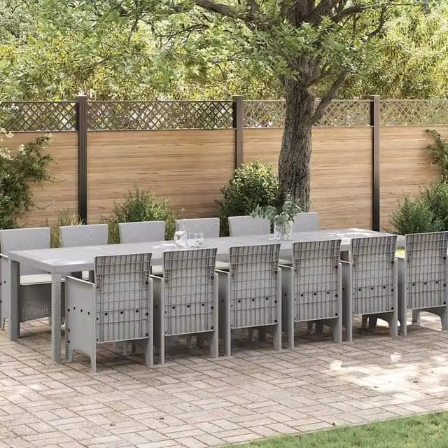 Set da Pranzo per Giardino 13 pz Grigio chiaro Rattan Polt 3378791
