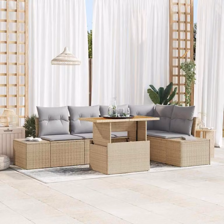 Maison Exclusive - Set da giardino composto da 6 pezzi, divano in rattan sintetico beige