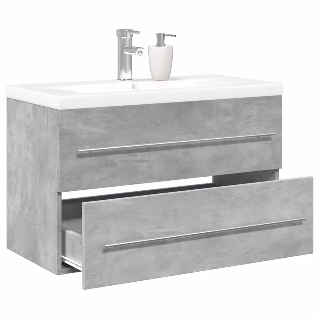 Set di mobili da bagno vidaXL composto da 2 pezzi in legno multistrato, colore grigio e bianco, con pensile e mobile sottolavabo moderno a parete