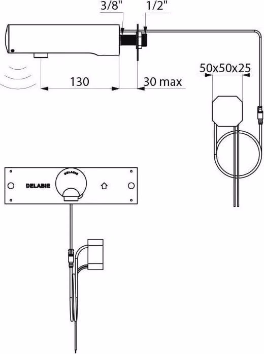 Valvola a muro Delabie TEMPOMATIC 4 G 1/2B attacco ad incasso 230/6V L130