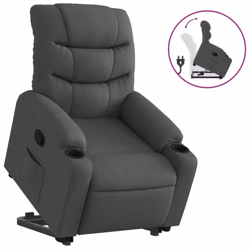 Poltrona Alzapersona Reclinabile vidaXL Grigio con Assistenza Elettrica e Braccioli in Tessuto – 2