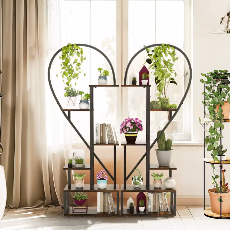 Supporto per piante - Tavolino per piante - Scaffale per piante - Colonna per piante - Confezione da 2, forma a cuore, metallo