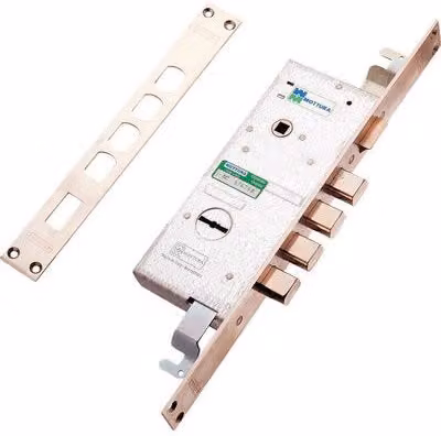 Serratura a infilare in metallo Mottura DM M2 Tripla con cilindro, disponibile in nero o argento