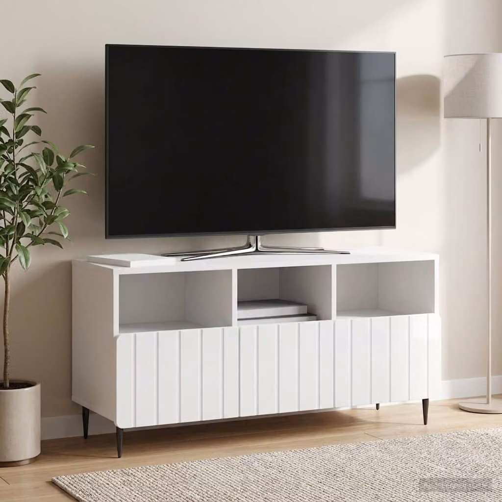 Mobile TV vidaXL Bianco Lucido in Legno e Metallo L 102 cm x P 34,5 cm x H 50 cm