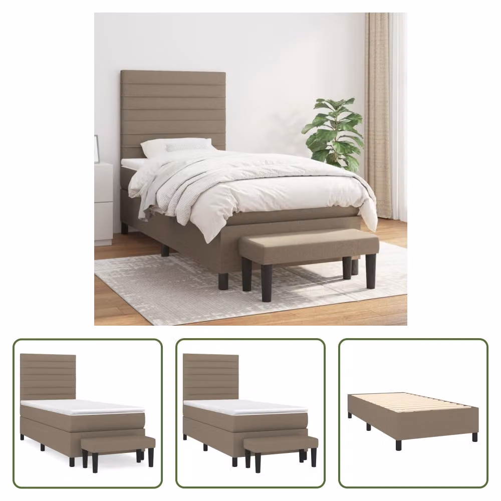 The Living Store Letto a molle con materasso Taupe 100x200 cm in tessuto