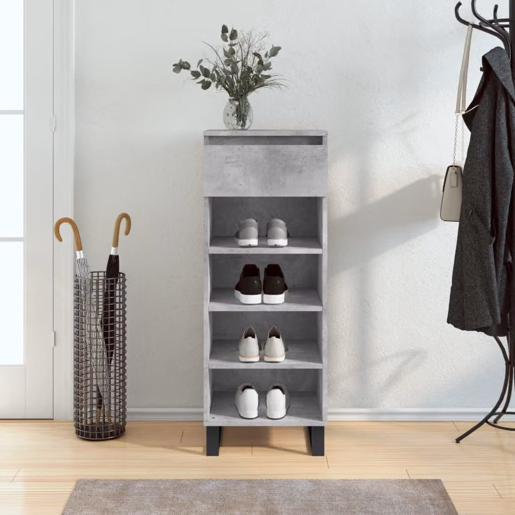 Scarpiera moderna vidaXL in legno e metallo grigio, L: 40 cm, P: 36 cm, H: 105 cm