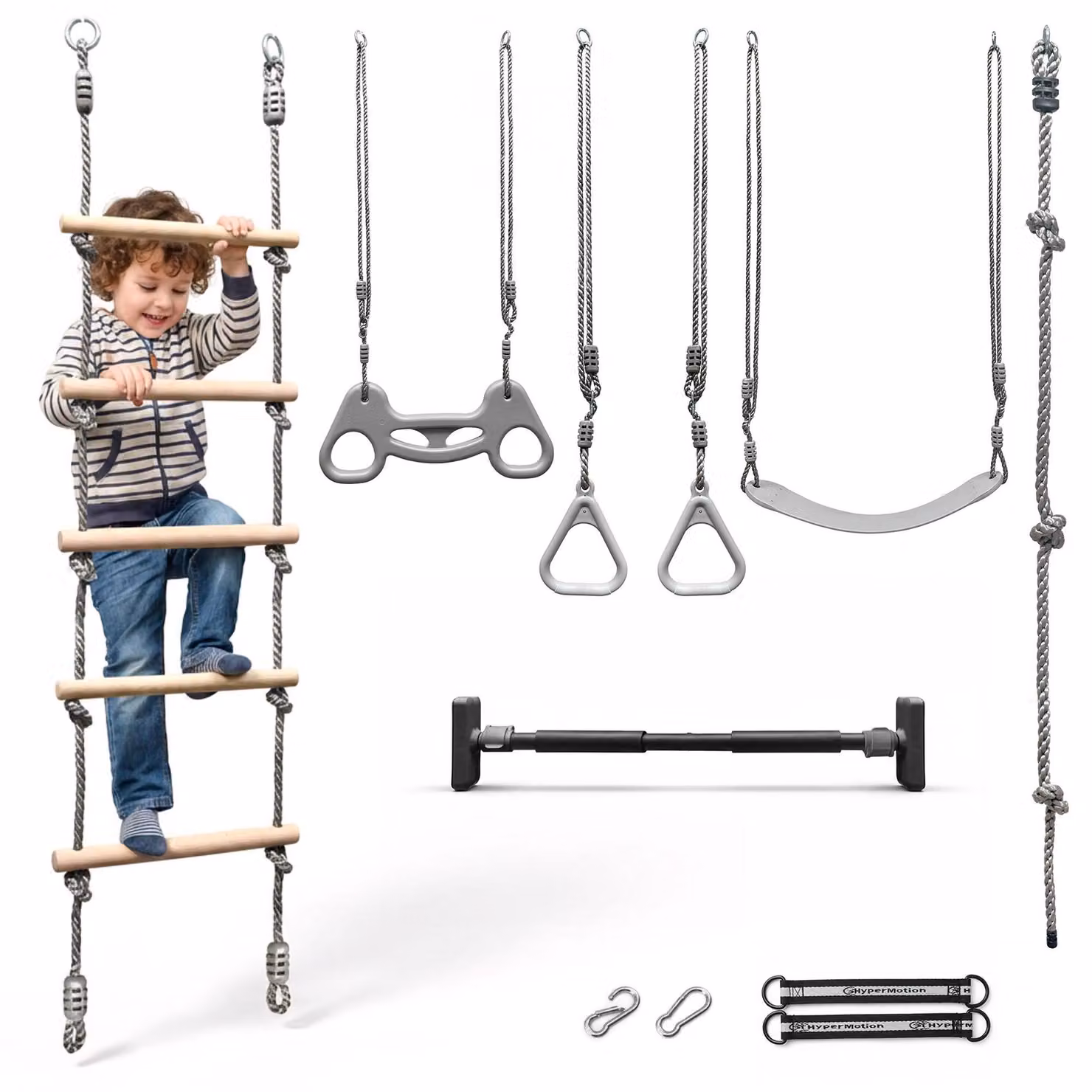 Set da arrampicata HyperMotion 6in1 - Palestra multifunzionale con barra, scaletta, anelli e altalena per bambini e adulti - Per interni ed esterni