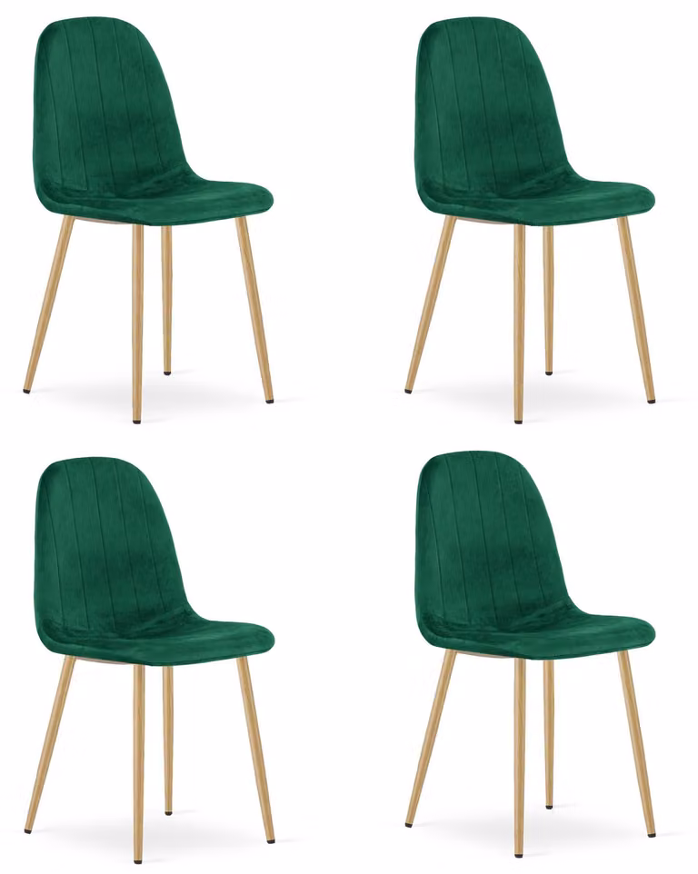 Sedia - Leobert - Padva - Velluto verde/gambe in rovere - 44,5 x 53 x 87 cm - Set da 4