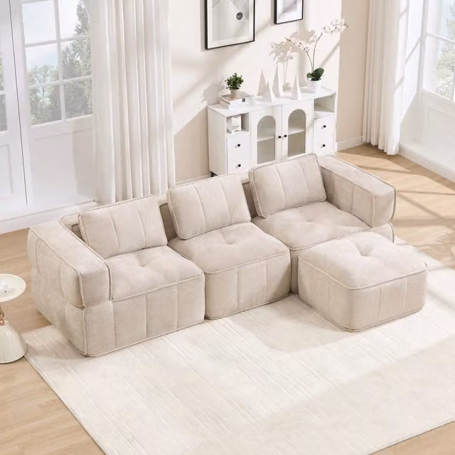Divano modulare 271x162x67 cm senza telaio in poliestere beige