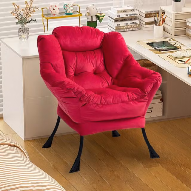Poltrona relax ergonomica OKWISH con struttura in metallo e cuscino in foam rosso, L: 70 cm, P: 20 cm, H: 77 cm – 1