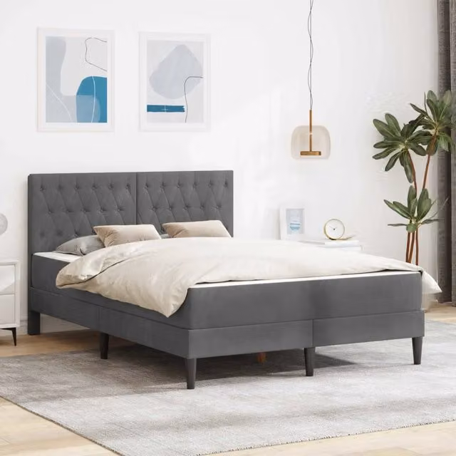 Struttura letto moderna vidaXL in velluto grigio con materasso L 120 x P 200 cm – 1
