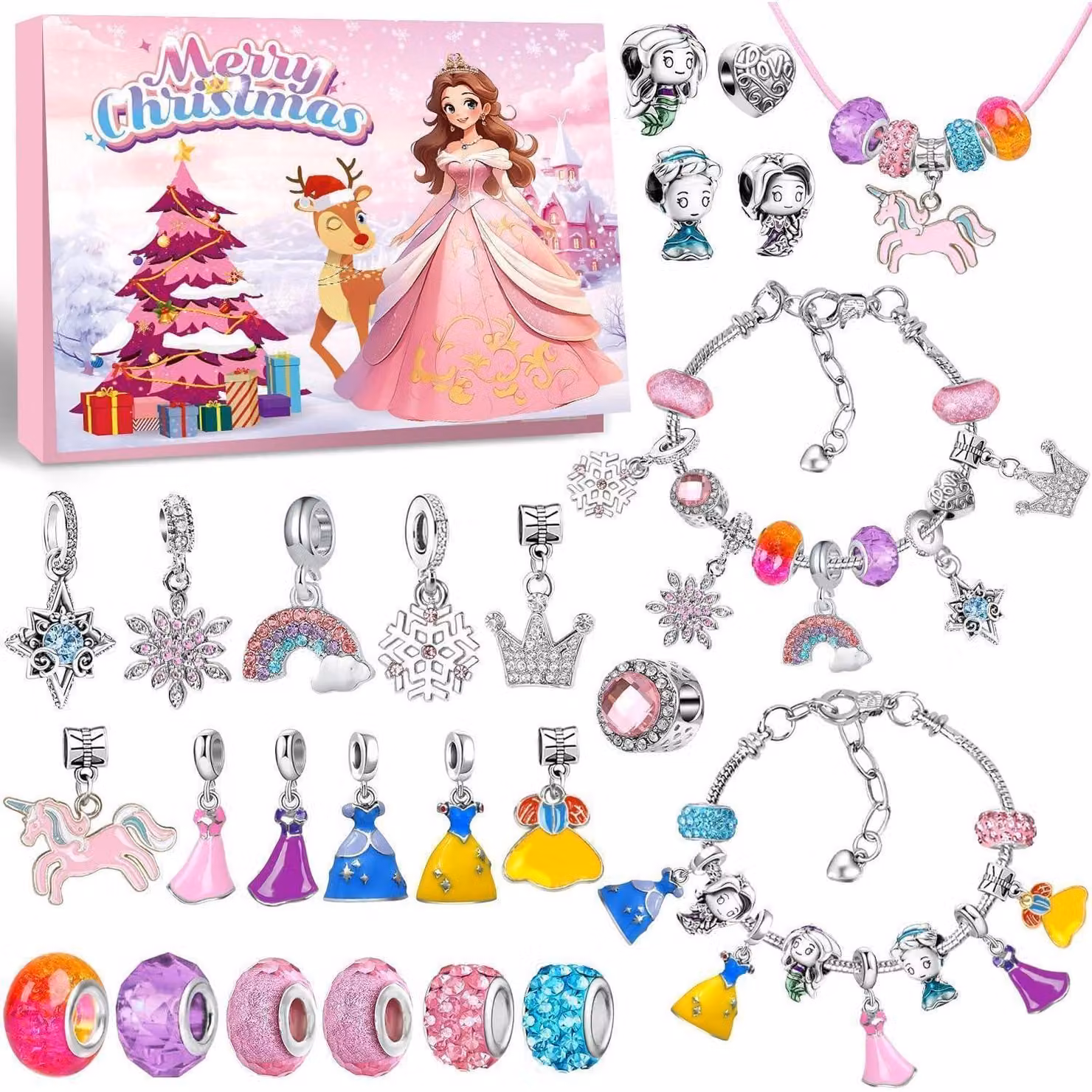 Calendario dell'Avvento per adolescenti, 24 pezzi: collana, bracciale e ciondoli