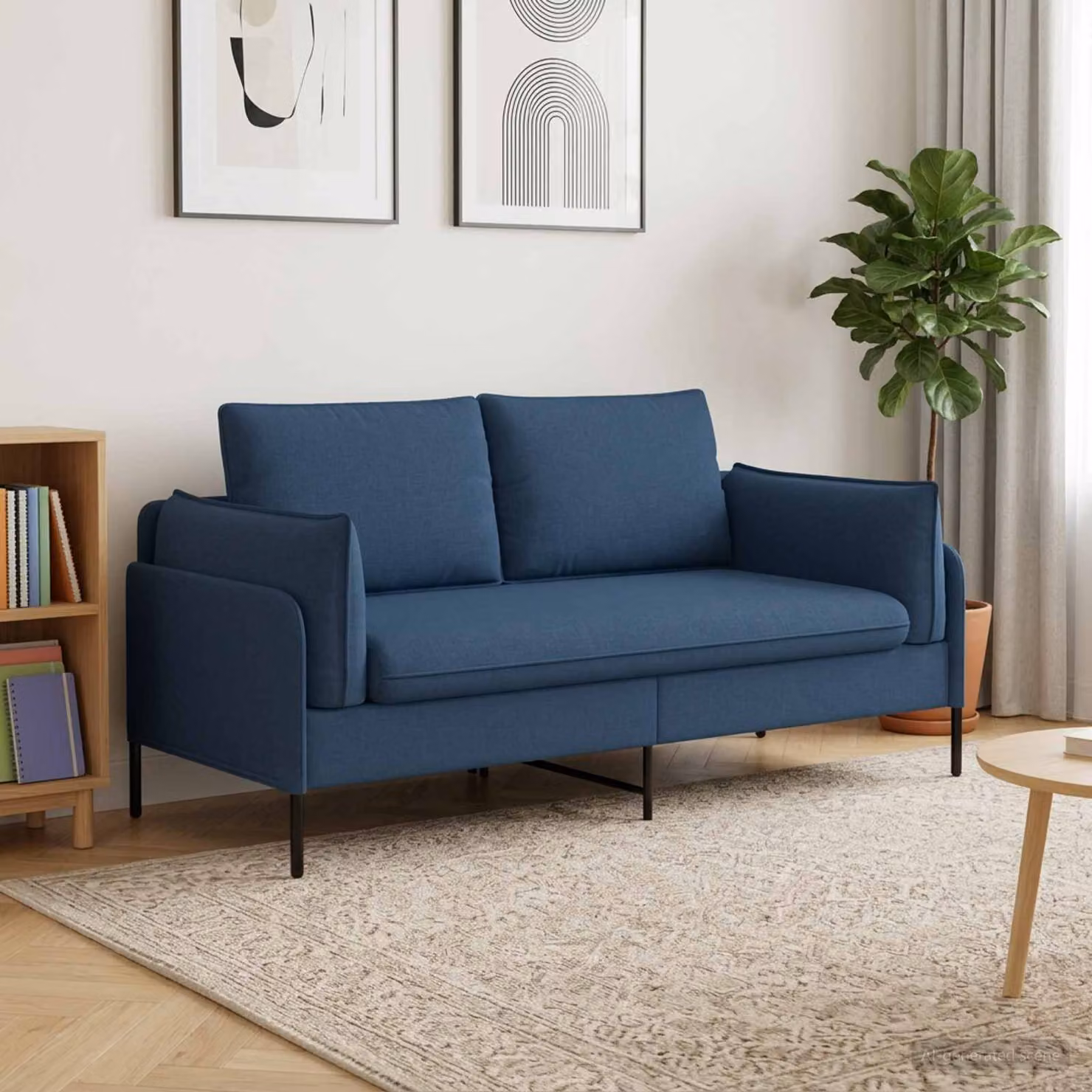 Divano a 2 posti moderno vidaXL in tessuto blu con coperture rimovibili L: 188 cm, P: 81 cm, H: 89 cm