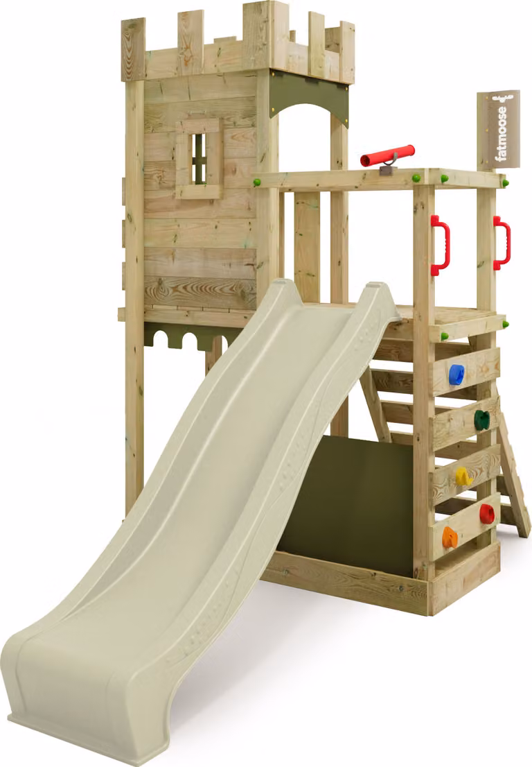 Torre giochi Fatmoose BoldBaron Boost XXL con scivolo e sabbiera in verde salvia